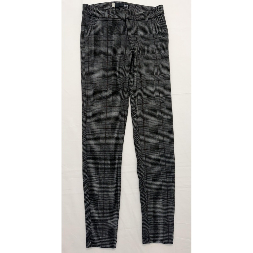 KUT From The Kloth‎ Pants Womens 2 Gray Mia Ankle Skinny Plaid Ponte Stretch